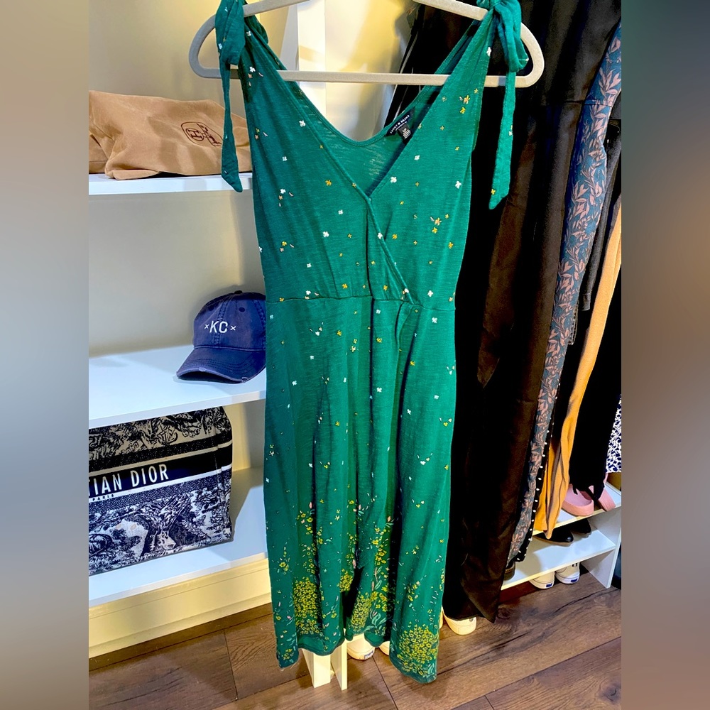 Lucky Brand Teal Midi Dress with Yellow Floral Pattern